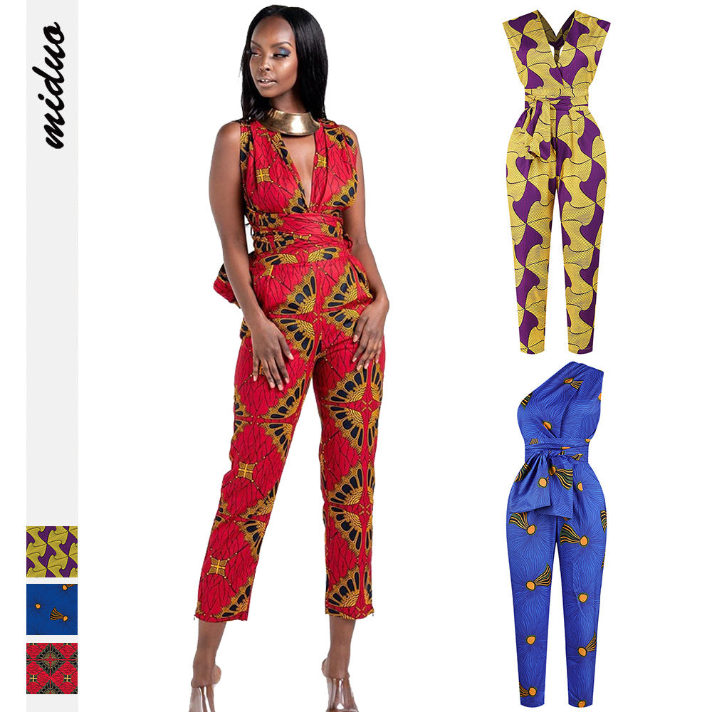 Printing Strap Side Pocket Cropped Jumpsuit Multi-Wear