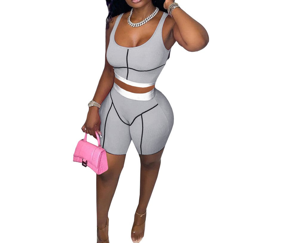 Fitted Ribbed Tank Top w/ Matching Biker Short Set "Zalen"